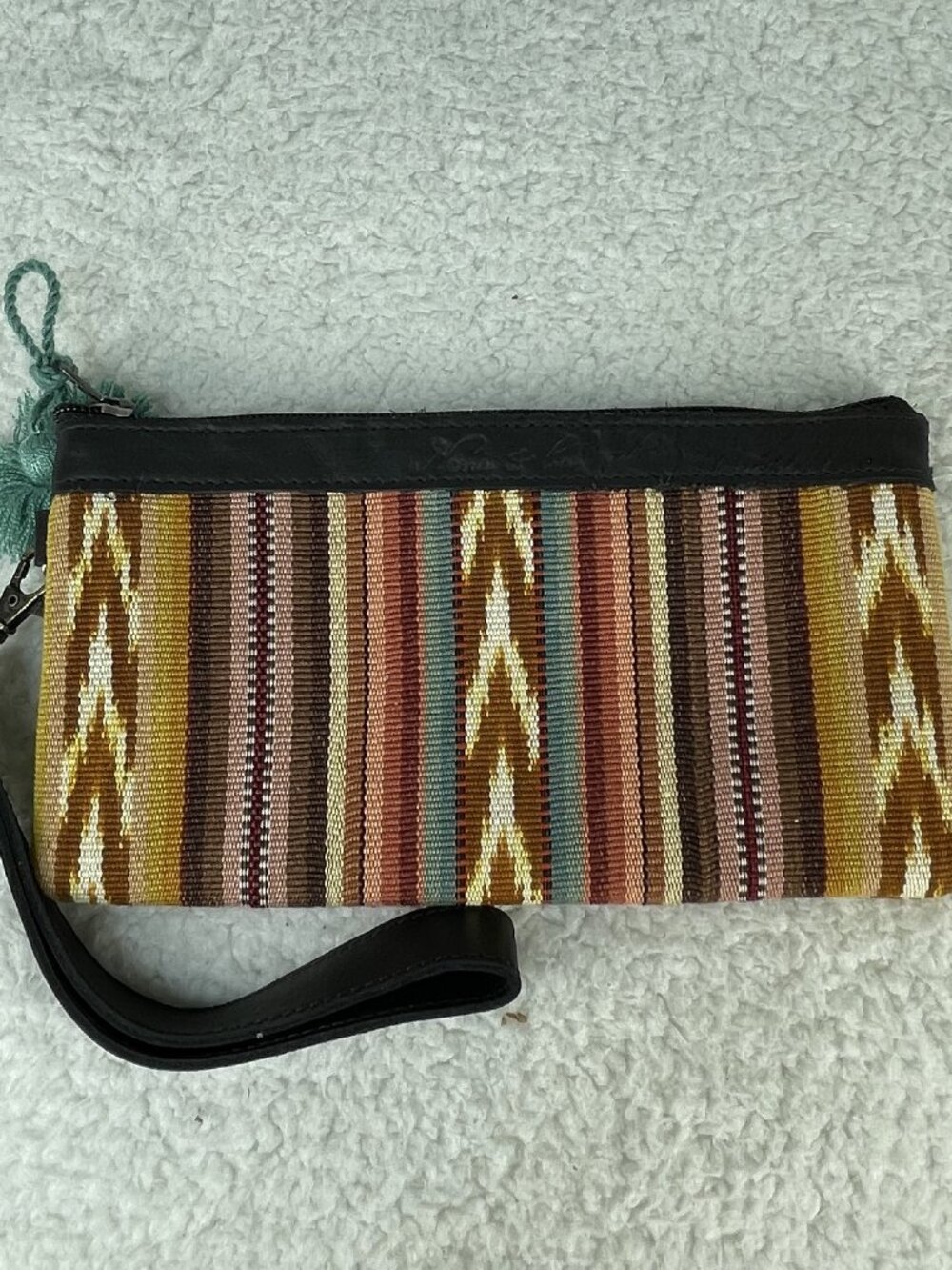 Nena & Co. Handmade Peace Pilgrim Wristlet Clutch Leather Trim, Woven, Boho